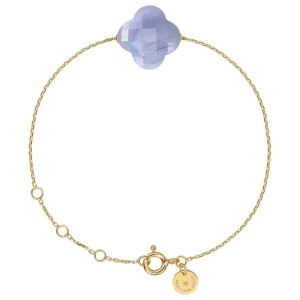 Morganne Bello Bracelet-BRACELET OR JAUNE TREFLE AGATE BLEUE DENTELLE