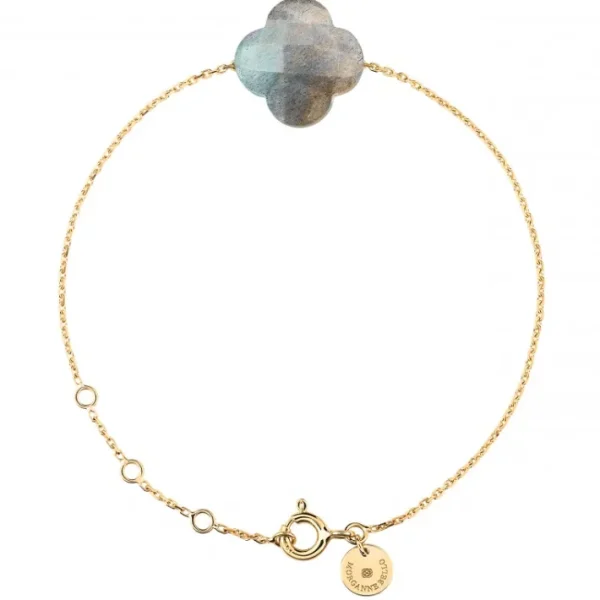 Morganne Bello Bracelet-BRACELET OR JAUNE TREFLE LABRADORITE