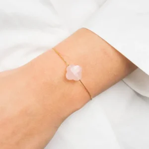 Morganne Bello Bracelet-BRACELET OR JAUNE TREFLE QUARTZ ROSE POUDRE
