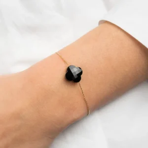 Morganne Bello Bracelet-BRACELET OR JAUNE TREFLE ONYX