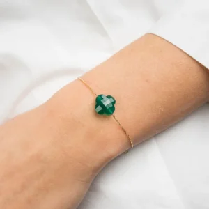 Morganne Bello Bracelet-BRACELET OR JAUNE TREFLE AGATE VERTE