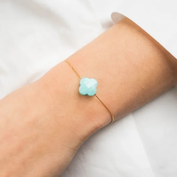 Morganne Bello Bracelet-BRACELET OR JAUNE TREFLE AMAZONITE