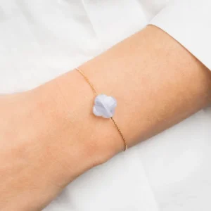 Morganne Bello Bracelet-BRACELET OR JAUNE TREFLE AGATE BLEUE DENTELLE