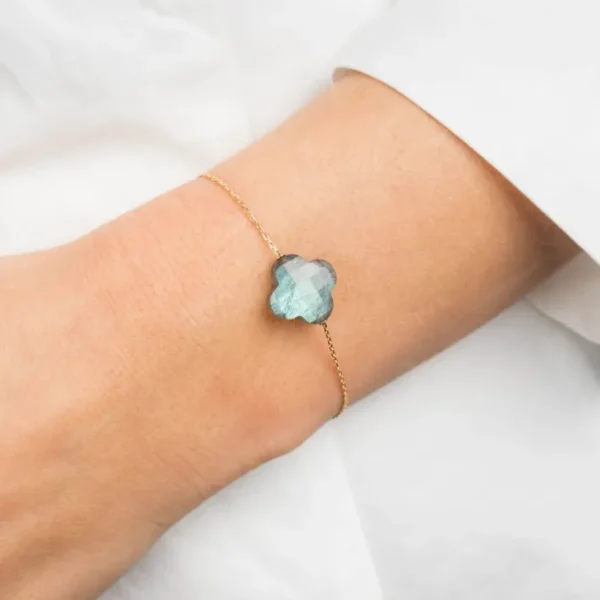 Morganne Bello Bracelet-BRACELET OR JAUNE TREFLE LABRADORITE