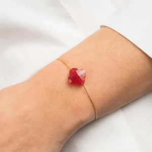 Morganne Bello Bracelet-BRACELET OR JAUNE TREFLE QUARTZ ROUGE