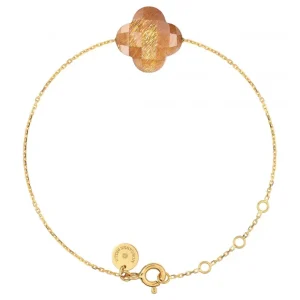 Morganne Bello Bracelet-BRACELET OR JAUNE TRÈFLE PIERRE DE SOLEIL DORÉ