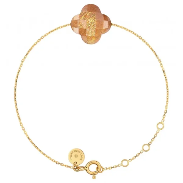 Morganne Bello Bracelet-BRACELET OR JAUNE TRÈFLE PIERRE DE SOLEIL DORÉ