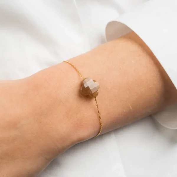 Morganne Bello Bracelet-BRACELET OR JAUNE TRÈFLE PIERRE DE SOLEIL DORÉ