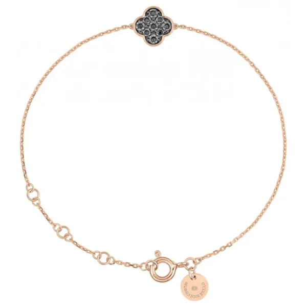 Morganne Bello Bracelet-BRACELET OR ROSE TRÈFLE SERTI DIAMANTS NOIRS