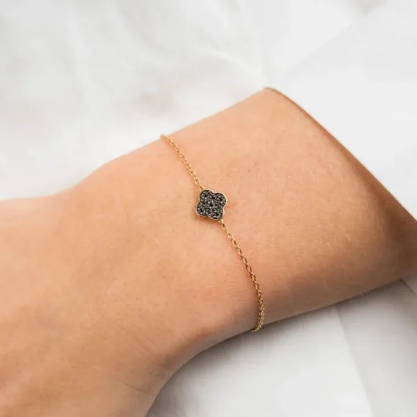 Morganne Bello Bracelet-BRACELET OR ROSE TRÈFLE SERTI DIAMANTS NOIRS