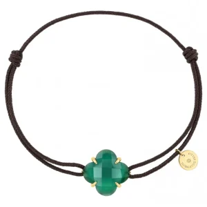 Morganne Bello Bracelet-BRACELET VICTORIA CORDON CHOCOLAT AGATE VERTE OR JAUNE