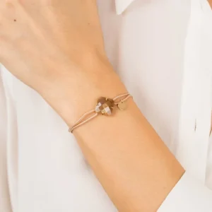Morganne Bello Bracelet-BRACELET VICTORIA CORDON BEIGE DORE PIERRE DE SOLEIL OR JAUNE