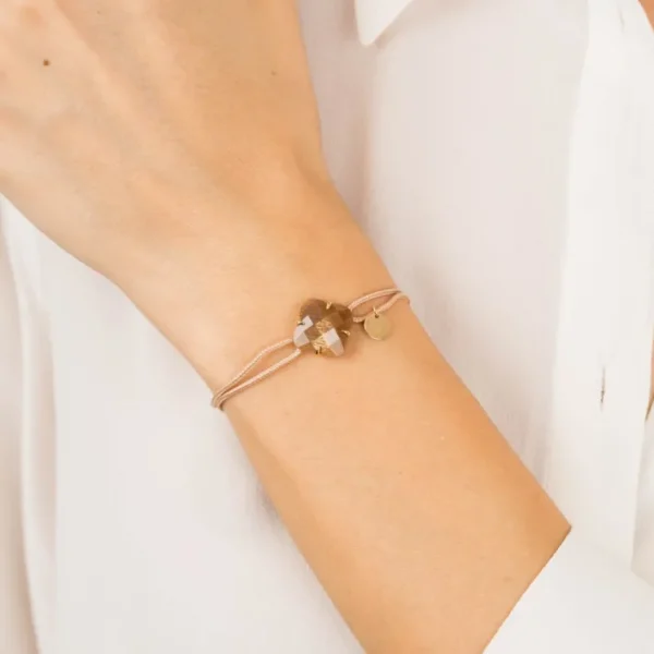 Morganne Bello Bracelet-BRACELET VICTORIA CORDON BEIGE DORE PIERRE DE SOLEIL OR JAUNE