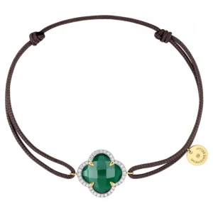 Morganne Bello Bracelet-BRACELET VICTORIA DIAMANT CORDON CHOCOLAT AGATE VERTE OR JAUNE