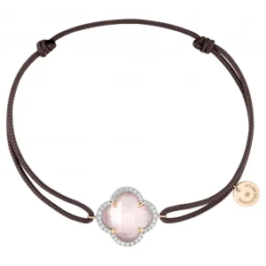 Morganne Bello Bracelet-BRACELET VICTORIA DIAMANT CORDON TAUPE QUARTZ ROSE MILKY OR ROSE