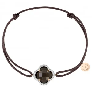 Morganne Bello Bracelet-BRACELET VICTORIA DIAMANT CORDON TAUPE QUARTZ FUME OR ROSE