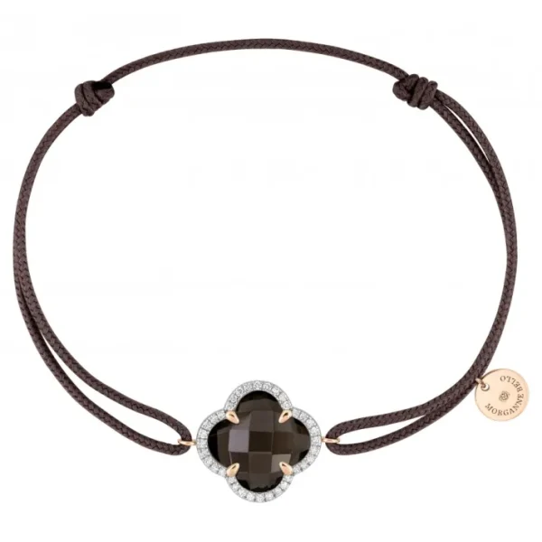Morganne Bello Bracelet-BRACELET VICTORIA DIAMANT CORDON TAUPE QUARTZ FUME OR ROSE