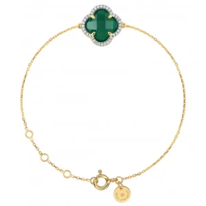 Morganne Bello Bracelet-BRACELET VICTORIA DIAMANTS AGATE VERTE + DIAMANTS OR JAUNE