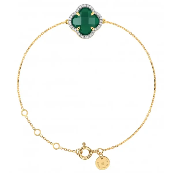 Morganne Bello Bracelet-BRACELET VICTORIA DIAMANTS AGATE VERTE + DIAMANTS OR JAUNE