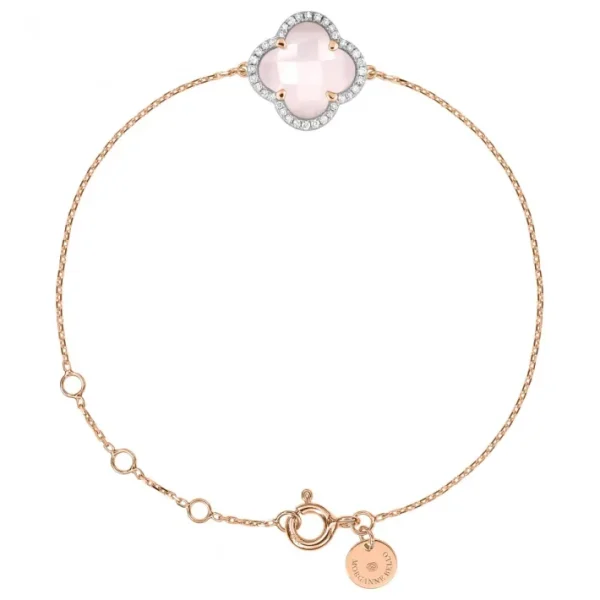 Morganne Bello Bracelet-BRACELET VICTORIA DIAMANTS QUARTZ ROSE MILKY + DIAMANTS OR ROSE