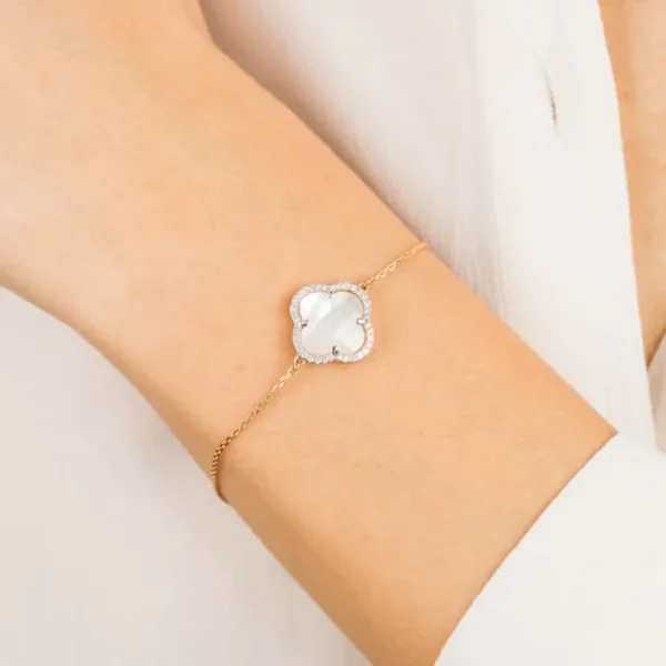 Morganne Bello Bracelet-BRACELET VICTORIA DIAMANTS NACRE BLANCHE + DIAMANTS OR JAUNE