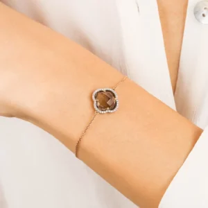 Morganne Bello Bracelet-BRACELET VICTORIA DIAMANTS QUARTZ FUME + DIAMANTS OR ROSE
