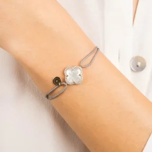 Morganne Bello Bracelet-BRACELET VICTORIA DIAMANT CORDON GRIS NACRE BLANCHE OR JAUNE