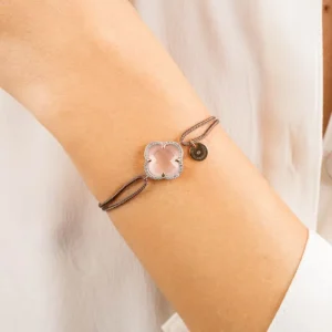 Morganne Bello Bracelet-BRACELET VICTORIA DIAMANT CORDON TAUPE QUARTZ ROSE MILKY OR ROSE