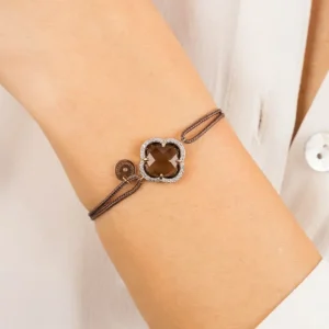 Morganne Bello Bracelet-BRACELET VICTORIA DIAMANT CORDON TAUPE QUARTZ FUME OR ROSE