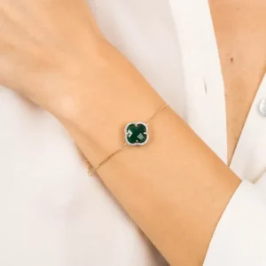 Morganne Bello Bracelet-BRACELET VICTORIA DIAMANTS AGATE VERTE + DIAMANTS OR JAUNE