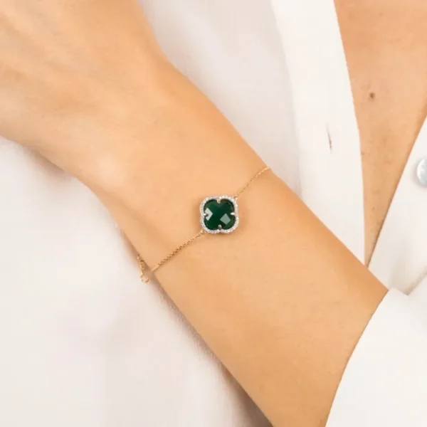 Morganne Bello Bracelet-BRACELET VICTORIA DIAMANTS AGATE VERTE + DIAMANTS OR JAUNE