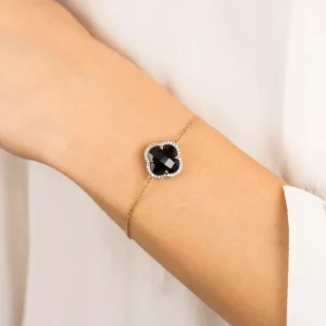 Morganne Bello Bracelet-BRACELET VICTORIA DIAMANTS ONYX + DIAMANTS OR ROSE