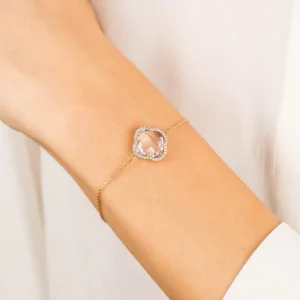 Morganne Bello Bracelet-BRACELET VICTORIA DIAMANTS AMETHYSTE ROSE + DIAMANTS OR JAUNE