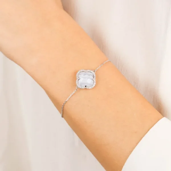 Morganne Bello Bracelet-BRACELET VICTORIA DIAMANTS AGATE BLEUE DENTELLE + DIAMANTS OR BLANC