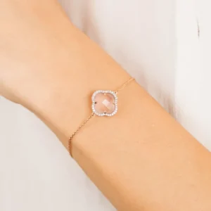 Morganne Bello Bracelet-BRACELET VICTORIA DIAMANTS QUARTZ ROSE MILKY + DIAMANTS OR ROSE