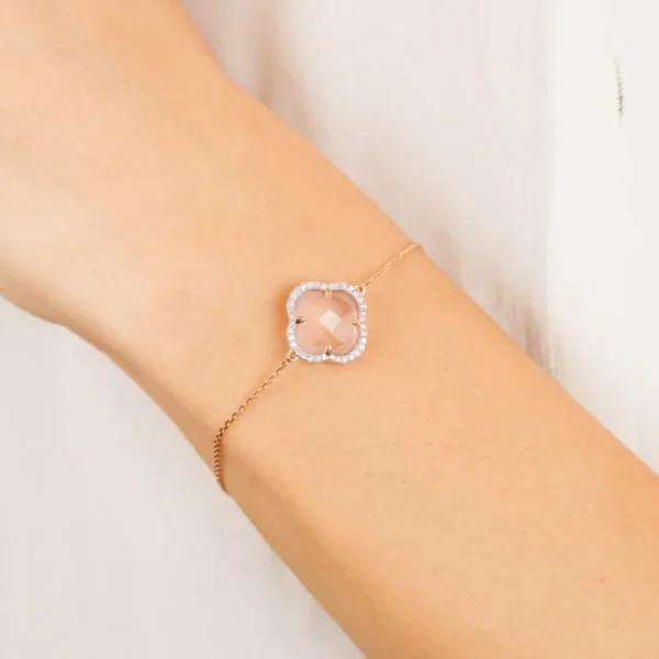 Morganne Bello Bracelet-BRACELET VICTORIA DIAMANTS QUARTZ ROSE MILKY + DIAMANTS OR ROSE