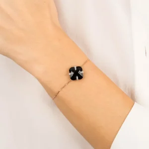 Morganne Bello Bracelet-BRACELET VICTORIA LYS ONYX ET DIAMANTS OR ROSE