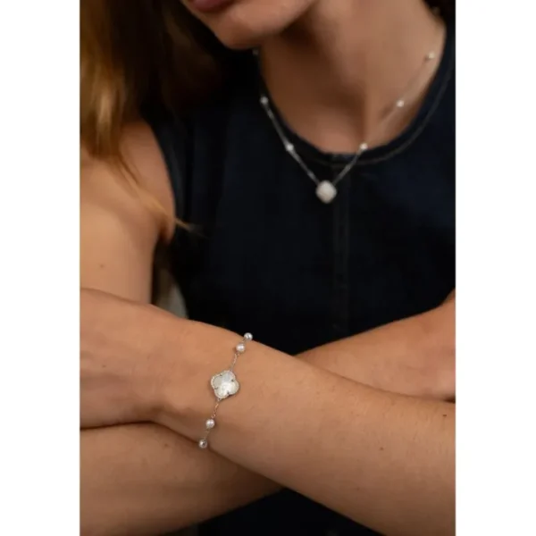 Morganne Bello Bracelet-BRACELET VICTORIA PERLES ET NACRE BLANCHE + DIAMANTS OR BLANC
