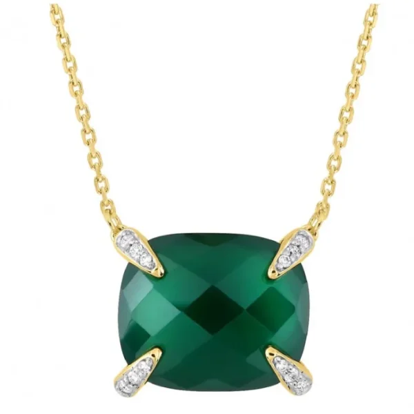Morganne Bello Collier-COLLIER AGATE VERTE COUSSIN + DIAMANTS OR JAUNE