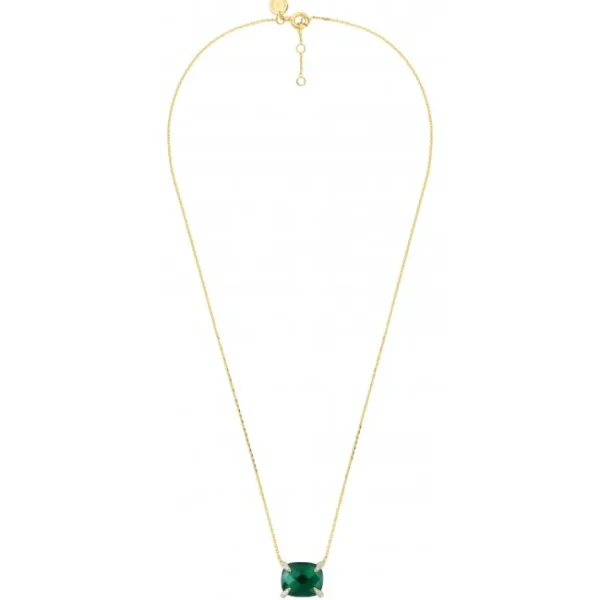 Morganne Bello Collier-COLLIER AGATE VERTE COUSSIN + DIAMANTS OR JAUNE