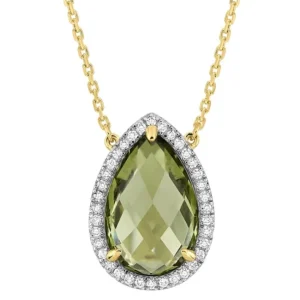 Morganne Bello Collier-COLLIER ALMA QUARTZ OLIVE ET DIAMANTS OR JAUNE
