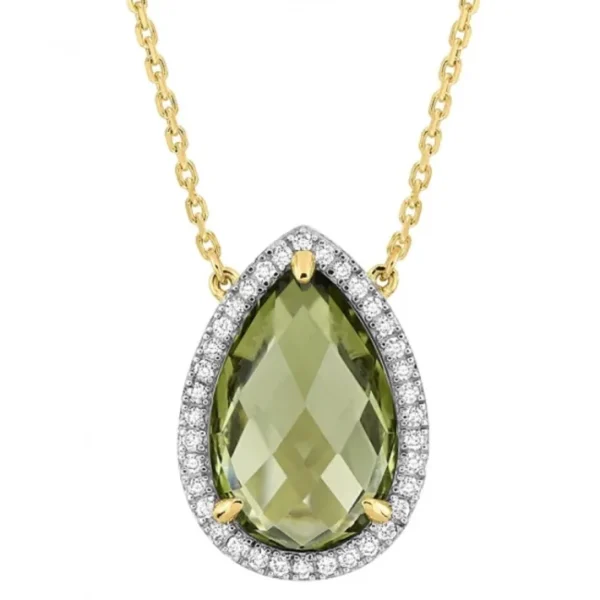 Morganne Bello Collier-COLLIER ALMA QUARTZ OLIVE ET DIAMANTS OR JAUNE