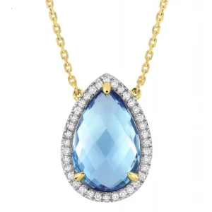 Morganne Bello Collier-COLLIER ALMA TOPAZE SWISS BLUE ET DIAMANTS OR JAUNE