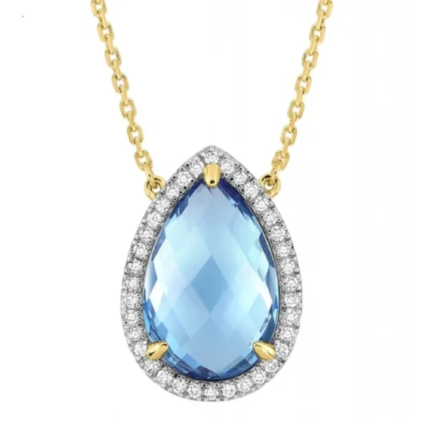 Morganne Bello Collier-COLLIER ALMA TOPAZE SWISS BLUE ET DIAMANTS OR JAUNE