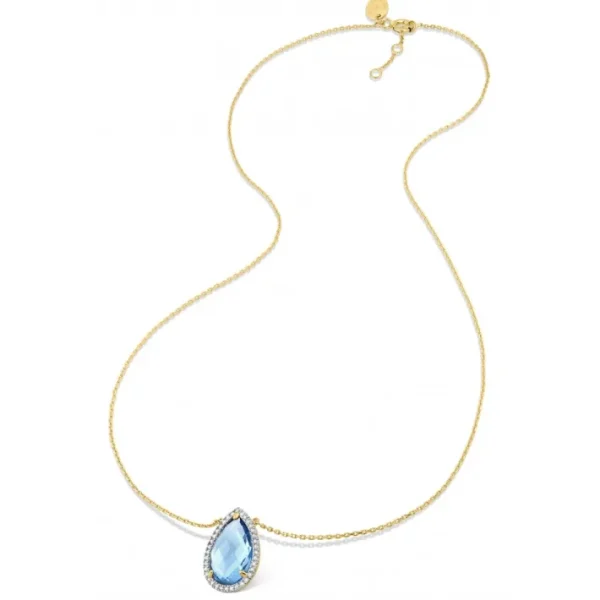 Morganne Bello Collier-COLLIER ALMA TOPAZE SWISS BLUE ET DIAMANTS OR JAUNE