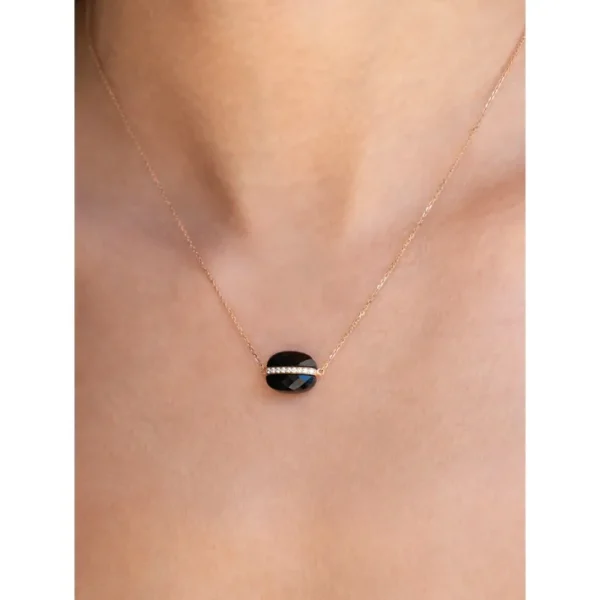 Morganne Bello Collier-COLLIER AURORE ONYX ET DIAMANTS OR ROSE