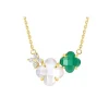 Morganne Bello Collier-COLLIER BOUQUET NACRE BLANCHE ET AGATE VERTE + DIAMANTS OR JAUNE