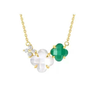 Morganne Bello Collier-COLLIER BOUQUET NACRE BLANCHE ET AGATE VERTE + DIAMANTS OR JAUNE