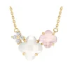 Morganne Bello Collier-COLLIER BOUQUET NACRE BLANCHE ET QUARTZ ROSE + DIAMANTS OR JAUNE