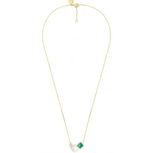 Morganne Bello Collier-COLLIER BOUQUET NACRE BLANCHE ET AGATE VERTE + DIAMANTS OR JAUNE